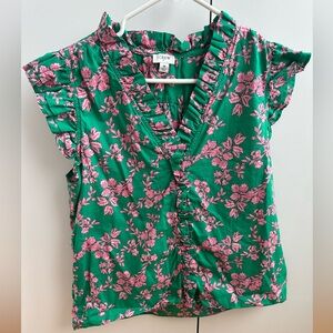 J. Crew Green and Pink Floral Blouse